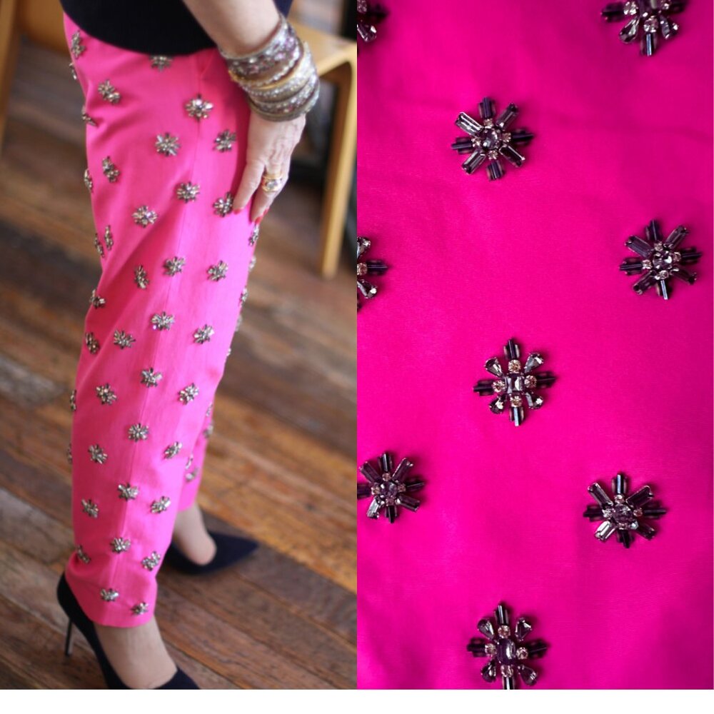 J.Crew Collection Cafe Capri Pants in Beaded Medallion Fuschia Pink Size 2